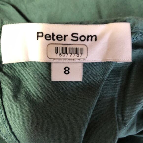 Peter Som Collective Puff Sleeve Dress Open Tie Back Cotton Mini Green Size 8 - Picture 10 of 13